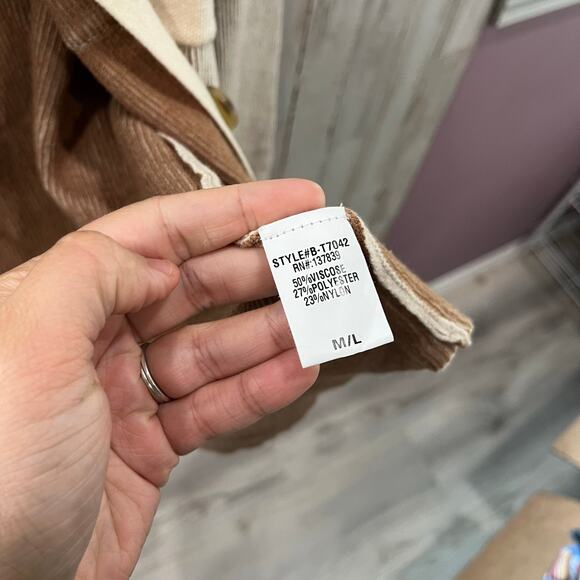 Bohme Brown Cream Ribbed Pockets Cardigan Shacket Coatigan Womens Size M/L - Picture 3 of 7